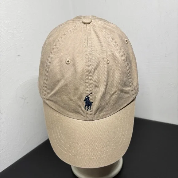 Polo Ralph Lauren Beige Cotton Chino Baseball Cap Hat OSFM Adjustable Pony - Picture 5 of 7